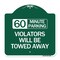 Signmission 60 Minute Parking Violators Will Towed Away, Green & White Aluminum Sign, 18" x 18", GW-1818-24366 A-DES-GW-1818-24366 - alternate 1